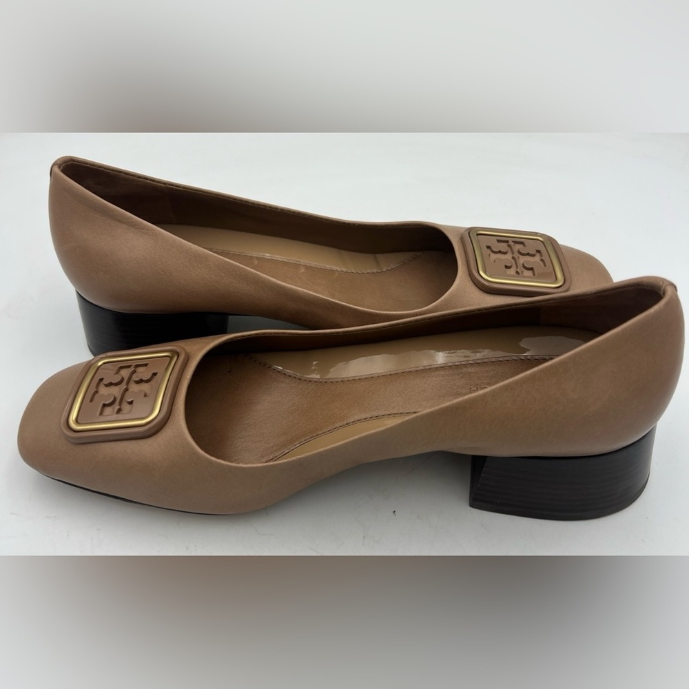 TORY BURCH Georgia Leather 35mm Pump Square Heel Almond Flour Women’s Size 8.5 - Picture 6 of 15